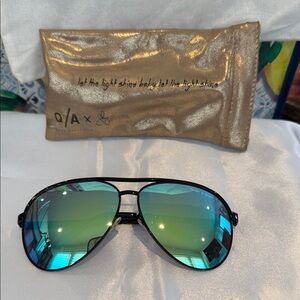 Quay Australia Black and Blue Aviator Sunglasses